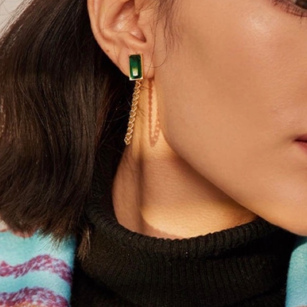 Emerald Chain Drop Earrings